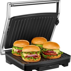 Panini Press, Deik Sandwich Maker with Temperature Control, 4-Slice Extra Large Panini Press Grill, 1500W Non-Stick Coated Plates and Removable Drip Tray, Stainless Steel