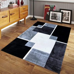 Renzo Collection Easy Clean Stain and Fade Resistant Luxury Black Area Rug for Bedroom Kitchen Dining Living Room, Modern Geometric Space Design with Jute Backing (Size 8’ x 10’ Feet)