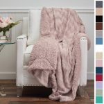 The Connecticut Home Company Luxury Faux Fur with Sherpa Reversible Throw Blanket, Super Soft, Large Wrinkle Resistant Blankets, Warm Hypoallergenic Washable Couch or Bed Throws, 65x50, Dusty Rose