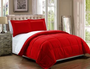 Grand Linen 3 Piece Luxury Red/White Reversible Goose Down Alternative Comforter Set, Full/Queen with Corner Tab Duvet Insert