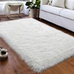 Softlife Faux Fur Sheepskin Area Rug Shaggy Wool Carpet for Bedroom Girls Living Room Home Decor (3ft x 5ft, White)