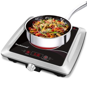 Techwood Hot Plate Electric Stove Single Burner Countertop Infrared Ceramic Cooktop, 1500W Timer and Touch Control, Portable Compatible All Cookware, Ceramic Glass & Stainless Steel
