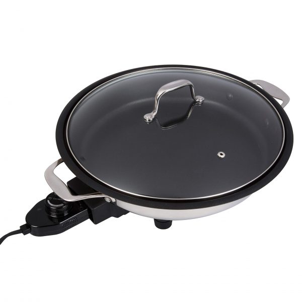 CucinaPro Electric Skillet with Tempered Glass Lid- Professional Grade Non-stick Cooker w Stainless Steel Body- 12" Round