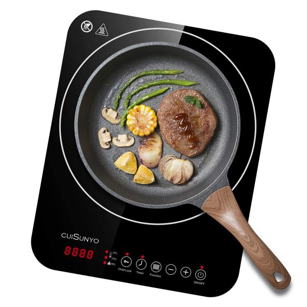 CUISUNYO Portable Induction Cooktop, 1800W Electric Stovetop Burner with Digital Sensor and Safety Child Lock