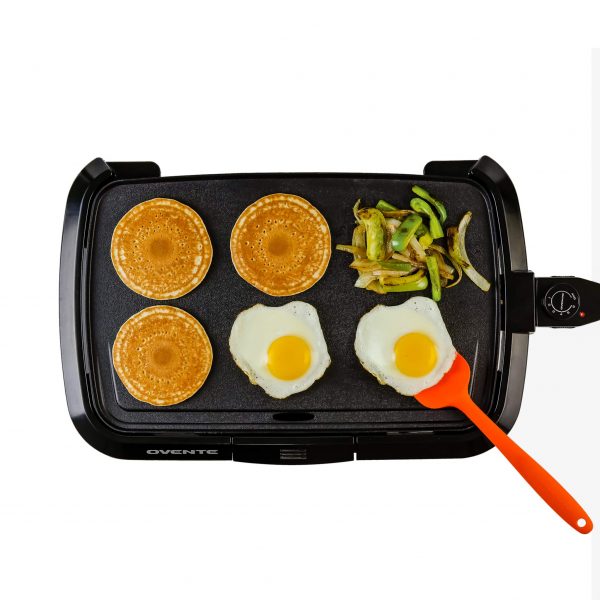 Ovente Electric Griddle with 16 × 10 Inch Non-Stick Cooking Plate, 1200 Watts Fast Cooking with Temperature Control, Easy to Clean, Perfect for Pancakes, Sausages, and More, Black (GD1610B)