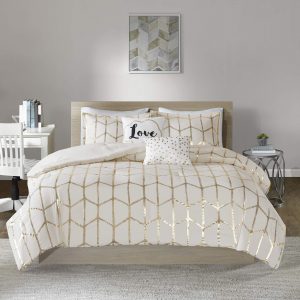 Intelligent Design Raina Comforter Set, Full/Queen, Ivory/Gold