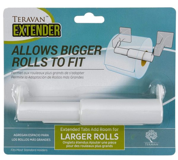 Teravan Extender for Extra Large Toilet Paper, Converts TP Holders to Fit Double Rolls and Triple Rolls, Extended Tabs Fit Most TP Fixtures, Easy to Use, White, 1 Unit