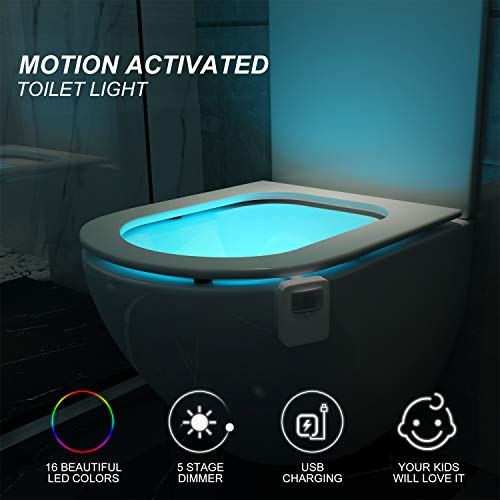 2 Pack Rechargeable 16-Color Toilet Night Light 2 Pack Rechargeable 16-Shade Bathroom Evening Gentle, Movement Sensor LED Bowl Gentle, Novelty Cool Humorous Birthday Gag Gadget Items Concepts for Grownup Youngsters Males Dad Boys Toddlers Mother - by Witshine.