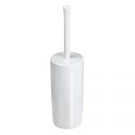 mDesign Slim Compact Plastic Toilet Bowl Brush and Holder for Bathroom Storage - Sturdy, Deep Cleaning - White
