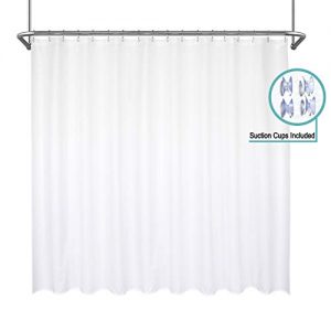 Mrs Awesome Waterproof Extra Wide Fabric Shower Curtain Liner, Suction Cups Included, Odorless and Mildew Resistant Shower Curtain for Bathroom, 108 x 72 inch, White