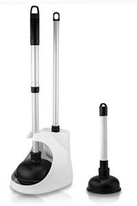 Neiko 60168A Toilet Plunger with Telescopic Aluminum Handle, Cleaning Brush and Storage Caddy Set | Complete 4 Piece Bathroom Combination with Mini Sink and Drain Plunger