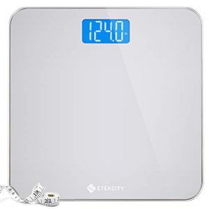 Etekcity Digital Body Weight Bathroom Scale with Body Tape Measure and Round Corner Design, Large Blue LCD Backlight Display, High Precision Measurements, 400 Pounds