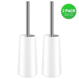 SpunKo Toilet Brush and Holder Set, 2 Pack WC Toilet Bowl Brush Cleaner with 304 Stainless Steel Long Handle, Toilet Scrubber Brush for Commercial Bathroom Restroom Deep Cleaning (White-2 Pack)