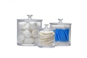 IS Enterprises Set of 3 Apothecary – Acrylic Jars – Plastic Jars – Great Home Decor Pieces – Apothecary Jars Small – Apothecary Jars for Bathroom – Bath Salts – Cosmetic Pads – Bath Bomb jar