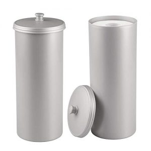 mDesign Plastic Free Standing Toilet Paper Holder Canister - Storage for 3 Extra Rolls of Toilet Tissue - for Bathroom/Powder Room - Holds Mega Rolls - 2 Pack - Light Gray