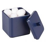 mDesign Metal Bathroom Vanity Countertop Storage Organizer Canister Apothecary Jar for Cotton Swabs, Rounds, Balls, Makeup Sponges, Blenders, Bath Salts - Square - Navy Blue