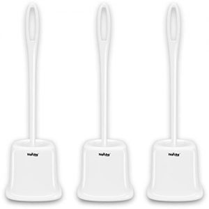 TOPSKY 3 Pack Toilet Brushes with Holder, Compact Toilet Bowl Cleaner with Long Handle, White (Cube Bowl)