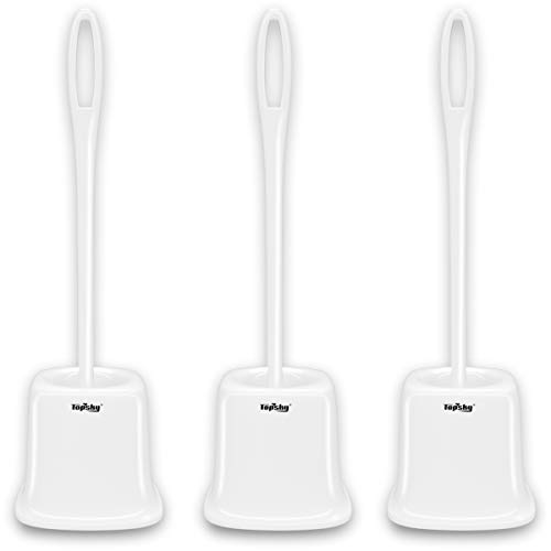 TOPSKY 3 Pack Toilet Brushes with Holder, Compact Toilet Bowl Cleaner with Long Handle, White (Cube Bowl)