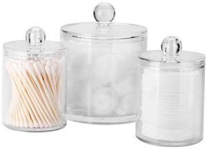 Pocono Homeware Co. Bathroom Canisters 3 Pack, Acrylic Clear Qtip Holder Dispenser for Cotton Swabs/Cotton Balls/Cotton Rounds, Bathroom Accessories Apothecary Jars Vanity Organizer, 10oz/20oz