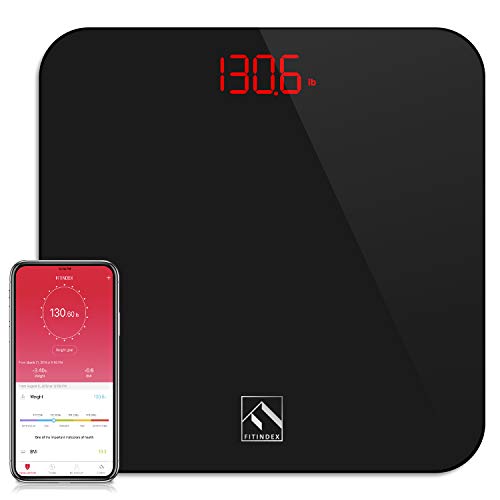 FITINDEX Smart Digital Body Weight Scale, BMI Bathroom Scale with Smartphone App, Step-on Technology, Sturdy Tempered Glass