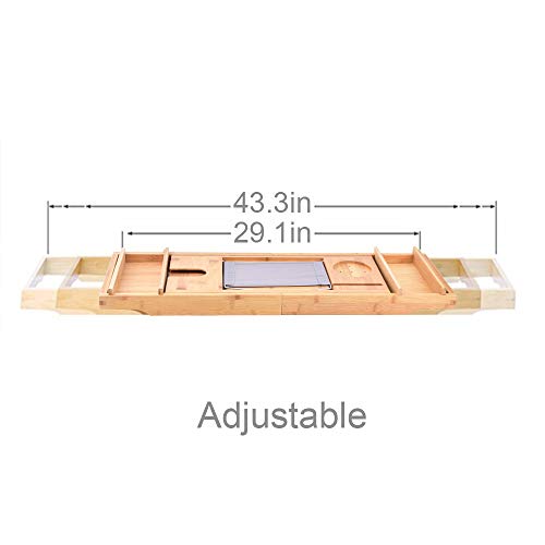 Fancylovesotio Bamboo Bathtub Tray Adjustable Organizer Bathroom Tub Fancylovesotio Bamboo Bathtub Tray Adjustable Organizer Lavatory Tub Tray with Cellphone and Wine Holder for Luxurious Tub or Studying(Common Shelf).
