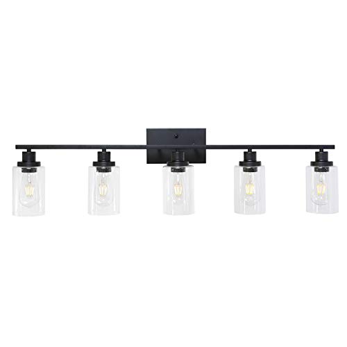 MELUCEE 40 Inches Length 5-Light Bathroom Vanity Light Fixtures Black Industrial Wall Sconce Lighting with Clear Glass Shade for Living Room Bedroom Hallway Kitchen