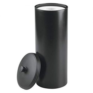 mDesign Plastic Free Standing Toilet Paper Holder Canister - Storage for 3 Extra Rolls of Toilet Tissue - for Bathroom/Powder Room - Holds Mega Rolls - Black