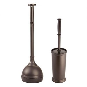 mDesign Modern Compact Plastic Toilet Bowl Brush and Plunger Combo Set with for Bathroom Storage and Organization - Sturdy, Heavy Duty, Deep Cleaning - Bronze
