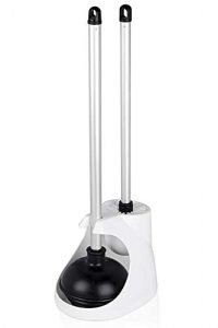 Neiko 60167A Toilet Plunger and Brush Combo Caddy Set, Aluminum Handles | White Canister Base
