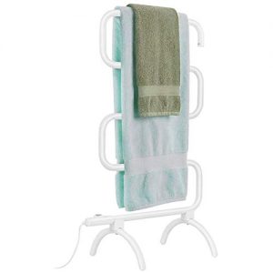 Tangkula Towel Warmer, Home Bathroom 100W Electric 5-Bar Towel Drying Rack, Freestanding and Wall Mounted Design Towel Hanger, Towel Heater, White (23"L x 13"W x 36"H)