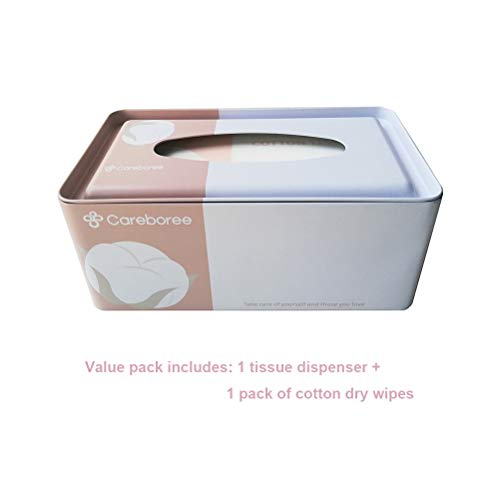 Careboree Luxury Facial Cotton Tissue, Value Pack Tin Dispenser Case Careboree Luxurious Facial Cotton Tissue Worth Pack Tin Dispenser Case Field Cowl Set Trendy Ornamental Serviette Holder Contains 1 Reusable Wipe Dispenser and 1 Pack of Cotton Dry Wipes.