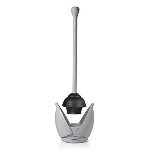 NEW OXO Good Grips Toilet Plunger with Holder, Gray