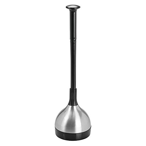 mDesign Bathroom Toilet Bowl Plunger Set with Lift & Lock Cover, Compact Discreet Freestanding Storage Caddy with Base, Modern Design - Heavy Duty Gray/Brushed Stainless Steel