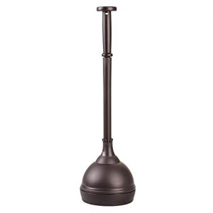 mDesign Plastic Bathroom Toilet Bowl Plunger Set with Lift & Lock Cover, Compact Discreet Freestanding Storage Caddy with Base, Sleek Modern Design - Heavy Duty - Bronze
