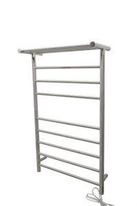 ANZZI Eve 8 Bar Wall Mounted Towel Warmer with Top Shelf in Brushed Nickel | Energy Efficient 93W Electric Plug in Heated Towel Rack for Bathroom | Steel Towel Heater Rail On/Off Switch | TW-AZ012BN