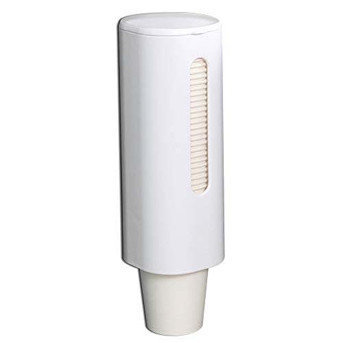 Samhe Pull Type Cup Dispenser, Paste Mountable Cup Holder, Fits 4oz - 7oz Cone or Flat Bottom Cups, 9" Tube Length, Mounting Water Dispenser Cooler or Wall White