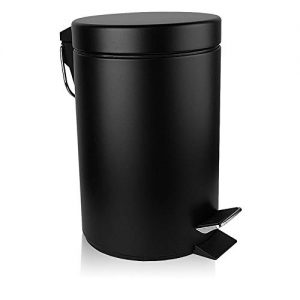 H+LUX Mini Trash Can with Lid Soft Close, Round Bathroom Trash Can with Removable Inner Wastebasket, Anti-Fingerprint Matt Finish, 0.8Gal/3L, Black