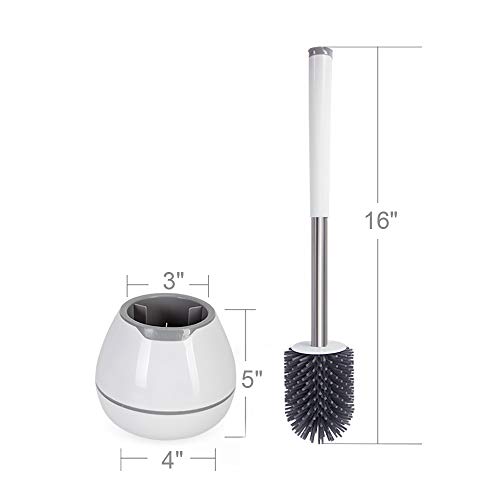 BOOMJOY Toilet Brush and Holder Set, Silicone Bristles Bathroom Cleaning BOOMJOY Bathroom Brush and Holder Set, Silicone Bristles Lavatory Cleansing Bowl Brush Package with Tweezers - White