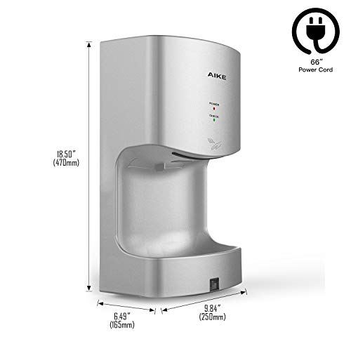 AIKE Silver Automatic Jet Hand Dryer with Drain Tank AIKE AK2630T Silver Automated Jet Hand Dryer with Drain Tank 1400W, ABS Cowl.
