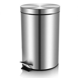 H+LUX Round Mini Trash Can with Lid Soft Close and Removable Inner Wastebasket, Anti-Fingerprint Brushed Stainless Steel Garbage Can for Bathroom Bedroom Office, 0.8Gal/3L