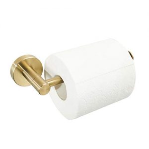 BATHSIR Luxury Brushed Gold Toilet Paper Holder, Round Base Stainless Steel Roll Paper Holder Bathroom Accessories, Wall Mount