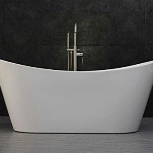 WOODBRIDGE B-0015 Acrylic Freestanding Bathtub Contemporary Soaking Tub with Brushed Nickel Overflow and Drain, White, 67" B-0010