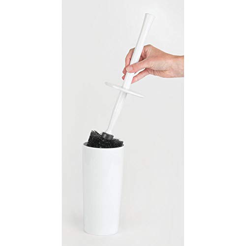 mDesign Slim Compact Plastic Toilet Bowl Brush and Holder mDesign Slim Compact Plastic Rest room Bowl Brush and Holder for Toilet Storage - Sturdy, Deep Cleansing - White