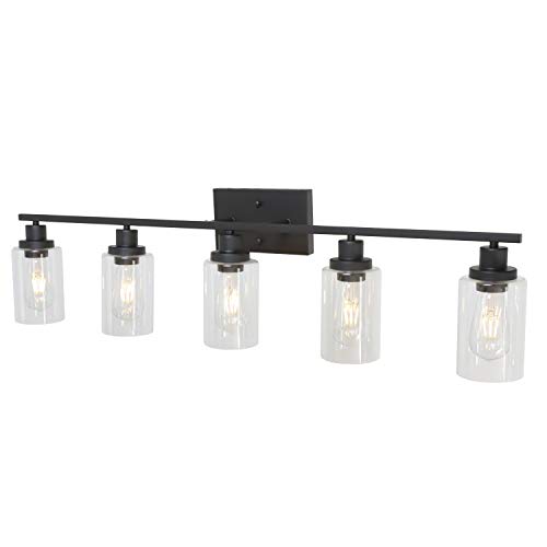 5-Light Wall Light Fixtures MELUCEE Vanity Lights Bathroom Fixtures Oil Rubbed Bronze Finished with Clear Glass, Industrial Wall Sconce for Living Room Bedroom Hallway Kitchen