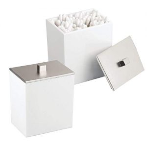 mDesign Modern Square Bathroom Vanity Countertop Storage Organizer Canister Jar for Cotton Swabs, Rounds, Balls, Makeup Sponges, Bath Salts - 2 Pack - White/Brushed