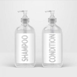 AylaMae Modern Refillable Shampoo and Conditioner Dispensers 500ml / 16.9oz PET Plastic Bottles with Leak Proof Pumps | Labels Printed Directly on Bottles