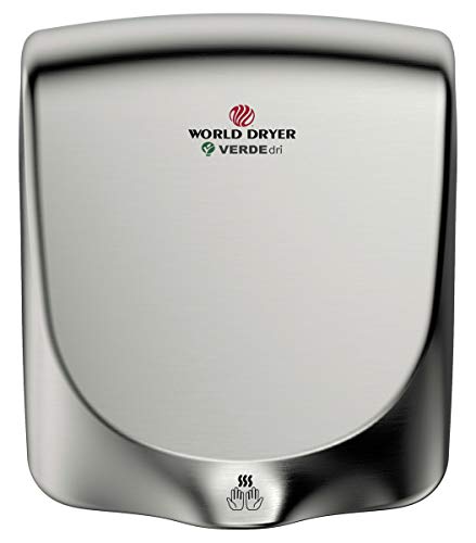 World Dryer Q-973A VERDEdri Commericial Hi-Speed Quick-Dry Surface-Mounted ADA Compliant Hand Dryer, Stainless Steel Cover Brushed, Universal Voltage 110-240V