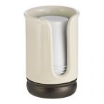 iDesign York Ceramic Disposable Paper and Plastic Cup Dispenser Holder for Master, Guest, Kids' Bathroom Vanity and Countertops, 2.75" x 2.75" x 4.5", Vanilla and Bronze
