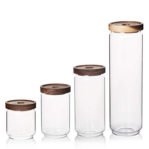 Sweejar Glass Food Storage Jar with Lid(set of 4),Airtight Canisters for Bathroom,Kitchen Container with Bamboo Cover for Serving Tea, Coffee, Spice and More