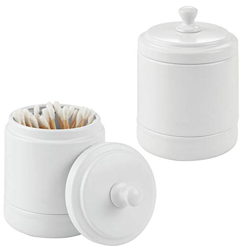 mDesign Metal Bathroom Vanity Storage Organizer Canister Jar for Cotton Balls, Swabs, Makeup Sponges, Bath Salts, Hair Ties, Jewelry - 2 Pack - Matte White